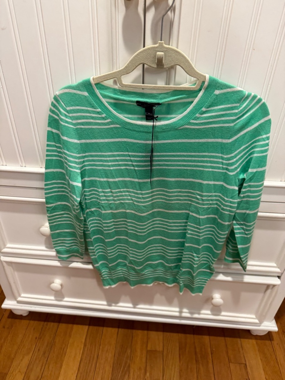 J. Crew Mint Green & White Striped Crewneck Sweater